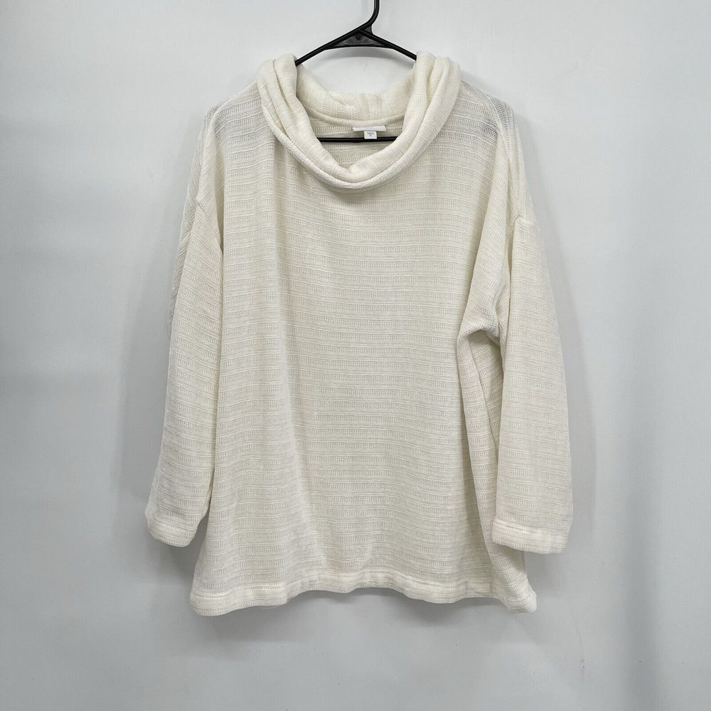 J. Jill XL Cowl Neck Sweater Womens Ivory Textured Knit Oversized Long Sleeve